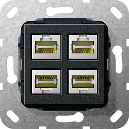 Розетка компьютерная 4xRJ45 (черный) System 55 Gira. Вид 1