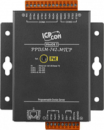 Программируемый сервер устройств, 3xRS-232, 1xRS-485, Power over Ethernet, Modbus, металлический корпус ICP DAS. Вид 1