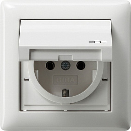 Розетка с заземлением, с крышкой (белый глянцевый) System 55 Gira. Вид 1