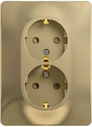 Розетка двойная с заземлением со шторками, 16А, в сборе (титан) Glossa Systeme Electric. Вид 1