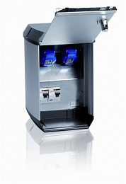CEW CWB24 INSERT Панель монтажная CWB24, оцинкованная сталь, 2xSchuko, 2хВА 16А, ВДТ 30мА, 2-х канальное электронное реле времени, клемма заземления. Вид 1