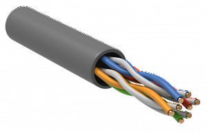 ITK Кабель связи витая пара U/UTP, кат.5E 4х2х24AWG solid, PVC, 305м, серый ИЭК. Вид 1