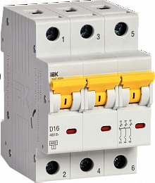 ВА47-60МА Автоматический выключатель 3-полюсный, 16А, 6kA (хар-ка D) ИЭК. Вид 1