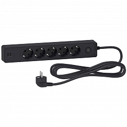 Удлинитель 5 розеток 2к+з, кабель 3м, 2 usb (чёрный) Unica Extend Schneider Electric. Вид 1