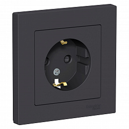 Розетка с заземлением со шторками, 16А, в сборе (карбон) Atlas Design Systeme Electric. Вид 1