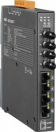Индустриальный коммутатор: 4х10/100 Base-T Ethernet, 2 порта Single-mode 100 Base-FX, 2 км, ST - разъем, металлический корпус ICP DAS. Вид 1