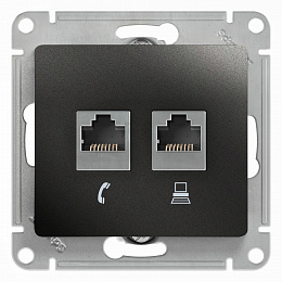 Розетка двойная RJ11+RJ45, кат.5e (антрацит) Glossa Systeme Electric. Вид 1
