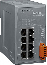 8-портовый неуправляемый коммутатор 10/100/1000 BaseT(X) Ethernet, питание +12...+48 VDC, пластиковый корпус, -40...+75С ICP DAS. Вид 1