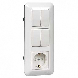 Блок С/У: розетка с зазем.+ выкл.2-клав.+ выкл 2-клав (белый) Прима Systeme Electric. Вид 1