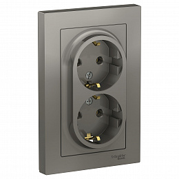 Розетка двойная с заземлением, 16А, в сборе (сталь) Atlas Design Systeme Electric. Вид 1