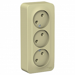 Розетка тройная без заземления без шторок, О/У изол.пл., 16А, 250В (бежевый) Blanca Systeme Electric. Вид 1