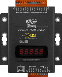 Программируемый сервер устройств, 7xRS-232, 1xRS-485, Power over Ethernet, Modbus, LED-дисплей, металлический корпус ICP DAS. Вид 1