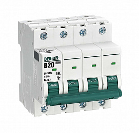 ВА-103 Автоматический выключатель 4-полюсный, 20А, 6kA (хар-ка B) DEKraft. Вид 1