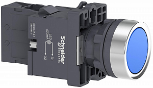 Кнопка синяя с подсветкой СLED,220В 1НО Schneider Electric. Вид 1