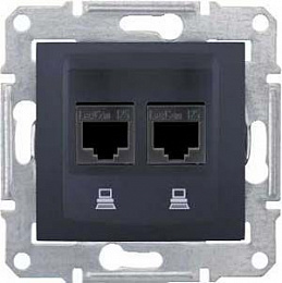 Розетка компьют., RJ45, двойн., кат. 6, экран. stp, с пруж. заж. (графит) Sedna Schneider Electric. Вид 1