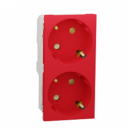 Розетка двойная, со шторками, с заземлением, винт. зажим. (красный) Unica New Schneider Electric. Вид 1