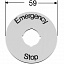 Шильдик круглый алюминиевый желтый "Emergency Stop" для кнопок "Грибок" ABB. Вид 1.