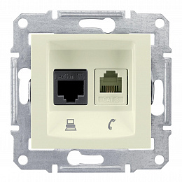 Розетка телеф.+компьют.,RJ11+RJ45, кат. 5е,неэкран. utp,с пруж. заж, (бежевый) Sedna Schneider Electric. Вид 1