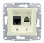 Розетка телеф.+компьют.,RJ11+RJ45, кат. 5е,неэкран. utp,с пруж. заж, (бежевый) Sedna Schneider Electric. Вид 1.