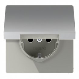 Розетка с крышкой 2К+З 16А 250В (алюминий) LSmetal JUNG. Вид 1