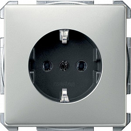 Розетка 16А с заземлением, без шторок, qf sd (сталь) Merten Schneider Electric. Вид 1
