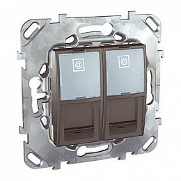Розетка компьютерная 2хRJ45 кат.6 (графит) Unica Top Schneider Electric. Вид 1