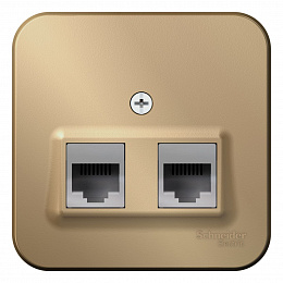 Розетка двойная: RJ45 компьютерная + RJ11 телефонная, изол. пл.,О/У. (титан) Blanca Systeme Electric. Вид 1