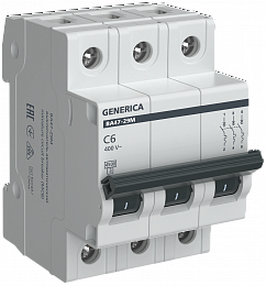 ВА47-29M Автоматический выключатель 3-полюсный, 6А, 4,5kA (хар-ка C) GENERICA ИЭК. Вид 1