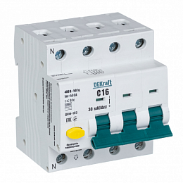 ДИФ-103 Дифф. автомат 3P+N, 16А, 30mA, тип AC, 6kA (хар-ка C) DEKraft. Вид 1