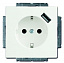 20 EUCBUSB-94-507 Розетка с заземлением с USB-зарядкой, со шторками, безвинтовой зажим, 16А/250В (альпийский белый) Basic 55 ABB. Вид 1.