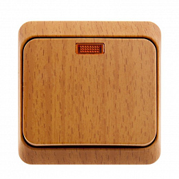 Выключатель 1-клавишный, О/У, с подсветкой 10 ах (бук) Этюд Systeme Electric. Вид 1