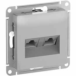 Розетка двойная компьютерная RJ45+RJ45, кат.6А, механизм (алюминий) AtlasDesign Systeme Electric. Вид 1
