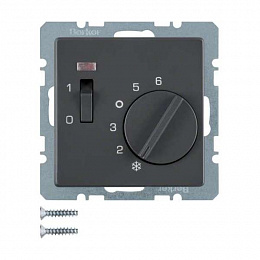 Регулятор температуры помещения с НО контактом, накладкой, 1-клавишным выключателем и светодиодом (антрацитовый, бархатный лак) Q.1/Q.3 Be. Вид 1