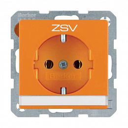 Розетка с полем для надписи и оттиском EDV, с надписью "ZSV" (оранжевый, бархатный лак) Q.1/Q.3 Berker. Вид 1