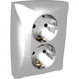 Розетка двойная 2К+З,16А, в сборе, С/У (серебристый) Дуэт Schneider Electric. Вид 1