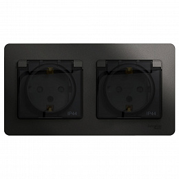 Розетка двойная с заземлением, со шторками, в сборе, IP44 (антрацит) Glossa Systeme Electric. Вид 1
