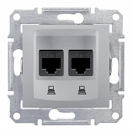 Розетка компьют., RJ45, двойн., кат. 6, экран. stp, с пруж. заж. (алюминий) Sedna Schneider Electric. Вид 1