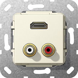 Розетка HDMI+2xRCA (бежевый) System 55 Gira. Вид 1