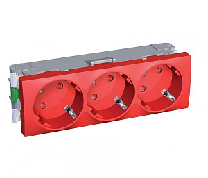 Розетка тройная 2Р+Е со шторками, 250В (красный) Schneider Electric. Вид 1