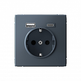 Розетка 16А с 2 USB A+C, 5В/2,4А/3,0А, 2х5В/1,5А, механизм (грифель) ARTGALLERY Systeme Electric. Вид 1