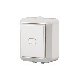 1066SW Переключатель 1-клавишный, 16А/250В, (схема 6+6), серия Jussi, белый, 2 дополнительные клеммы, с контрольной подсветкой, поверхностный монтаж,. Вид 1