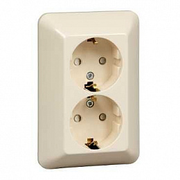 Розетка двойная, с заземлением, со шторками, С/У,16А 250В (слоновая кость) Прима Systeme Electric. Вид 1