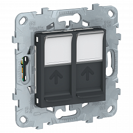 Розетка компьютерная, RJ45, двойная, кат. 5е utp (антрацит) Unica New Schneider Electric. Вид 1