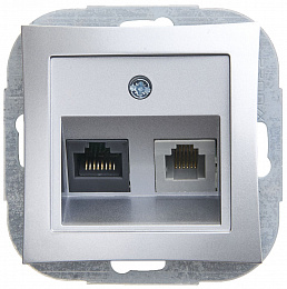 Розетка двойная RJ11+RJ45, кат.5e, механизм (серебристый) Дуэт Schneider Electric. Вид 1