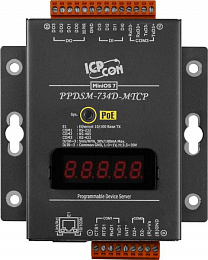 Программируемый сервер устройств, 1xRS-232, 1xRS-485, 1xRS-422/485, POE, Modbus, LED-дисплей, металлический корпус ICP DAS. Вид 1