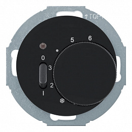 Регулятор температуры помещения с НО контактом, накладкой, 1-клавишным выключателем и светодиодом (черный) R.classic Berker. Вид 1