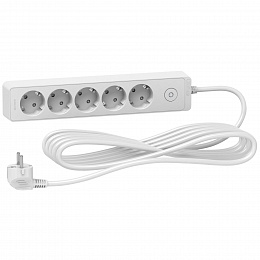 Удлинитель 5 розеток 2к+з, кабель 5м (белый) Unica Extend Schneider Electric. Вид 1