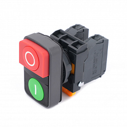 Кнопка двойная в сборе модуль 22мм зеленый "I"+красный выступ "O" пластик 1НО+1НЗ Systeme Electric. Вид 1