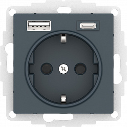 Розетка 16А c 2 USB A+C, 5В/2,4А/3,0А, 2х5В/1,5А, механизм (изумруд) AtlasDesign Systeme Electric. Вид 1