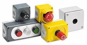 CEPY1-2001 Пост кнопочный с защитным кожухом с кнопкой ГРИБОК, 2НЗ отп.вытягиванием (в сборе) ABB. Вид 1